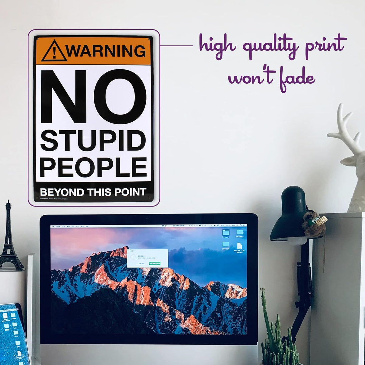 Metal Tin Sign "Warning: NO STUPID PEOPLE Beyond This Point" Bar Man Cave #C-101