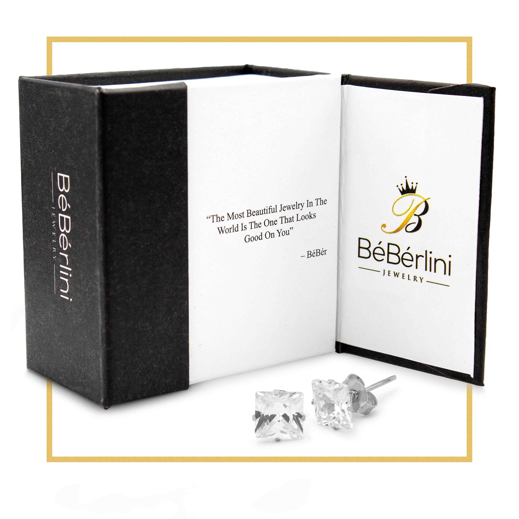 Cubic Zirconia Square Silver Stud Earrings Set Of 2 Stainless Steel Jewelry Men Women