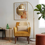 Oasis Long Arm Gold Brass Adjustable Floor Lamp with Round White Marble Base