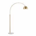 Oasis Long Arm Gold Brass Adjustable Floor Lamp with Round White Marble Base