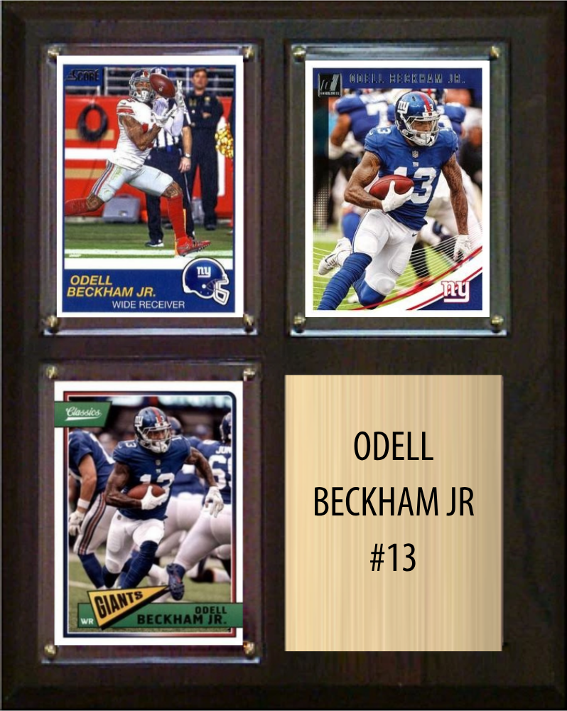 Odell Beckham Jr. New York Giants Fan Gift Plaque 8x10 3 Cards Prizm, Donruss, Score 2024 2025 2026