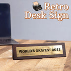 😆World’s Okayest Boss Wooden Desk Sign w/ Gold Plaque 🏆 Funny Office Gag Gift