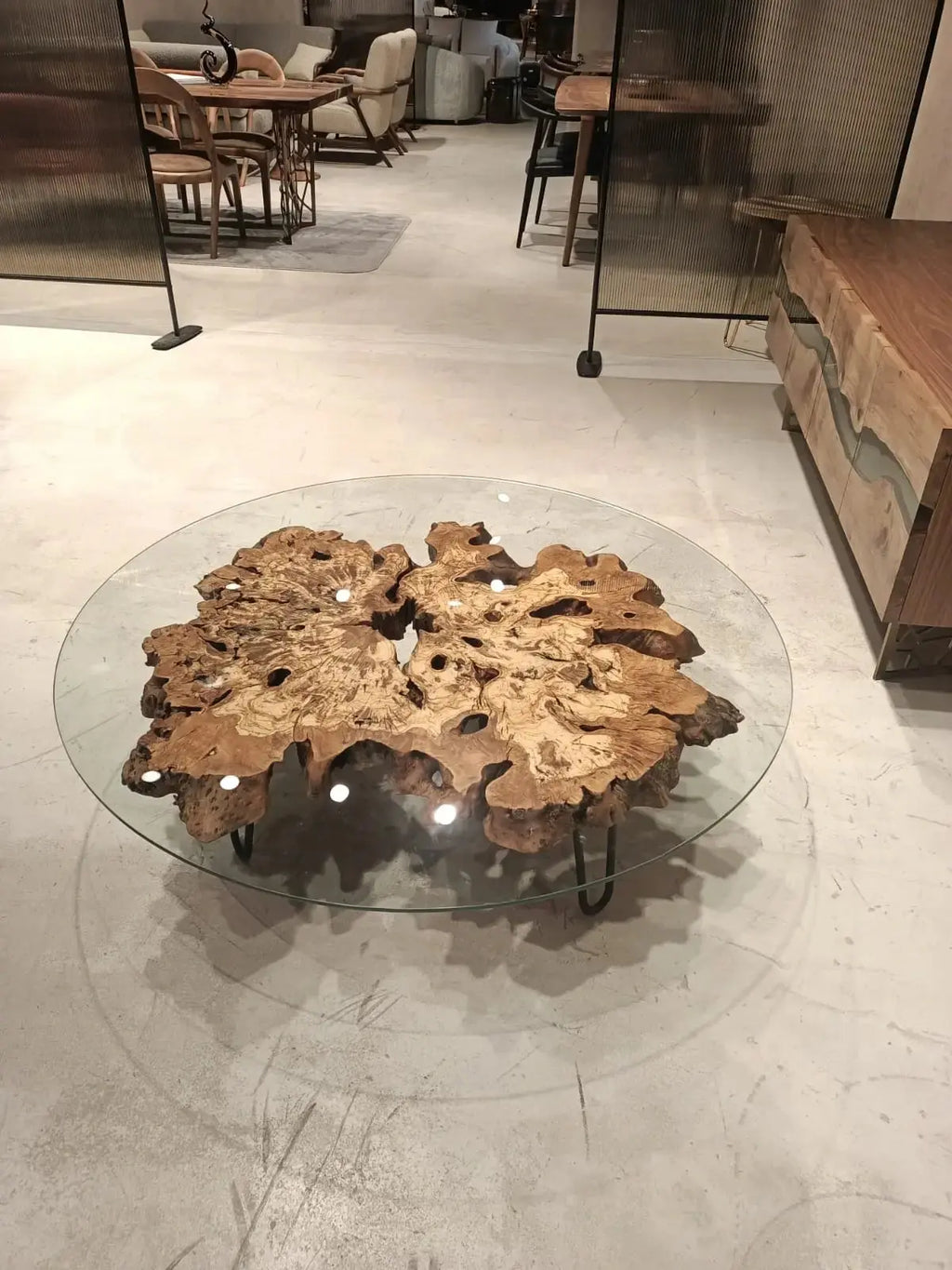 Olive Wood Rustic Coffee Table Featured Glass On Top