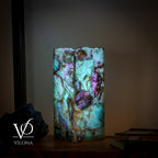 Fluorite Table Lamp - 12.5" Tall, 5"x5" Live Edge Square - (Small #18)