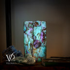Fluorite Table Lamp - 12.5" Tall, 5"x5" Live Edge Square - (Small #18)