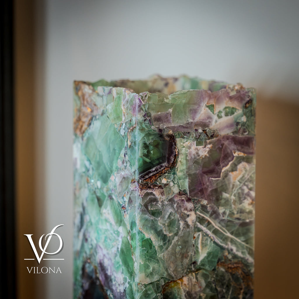 Fluorite Table Lamp - 12.5" Tall, 5"x5" Live Edge Square - (Small #18)