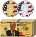Donald Trump 2018 Gold Foil $1000 Bill 10pcs + 24k Gold Coins 2pcs Gold/Silver