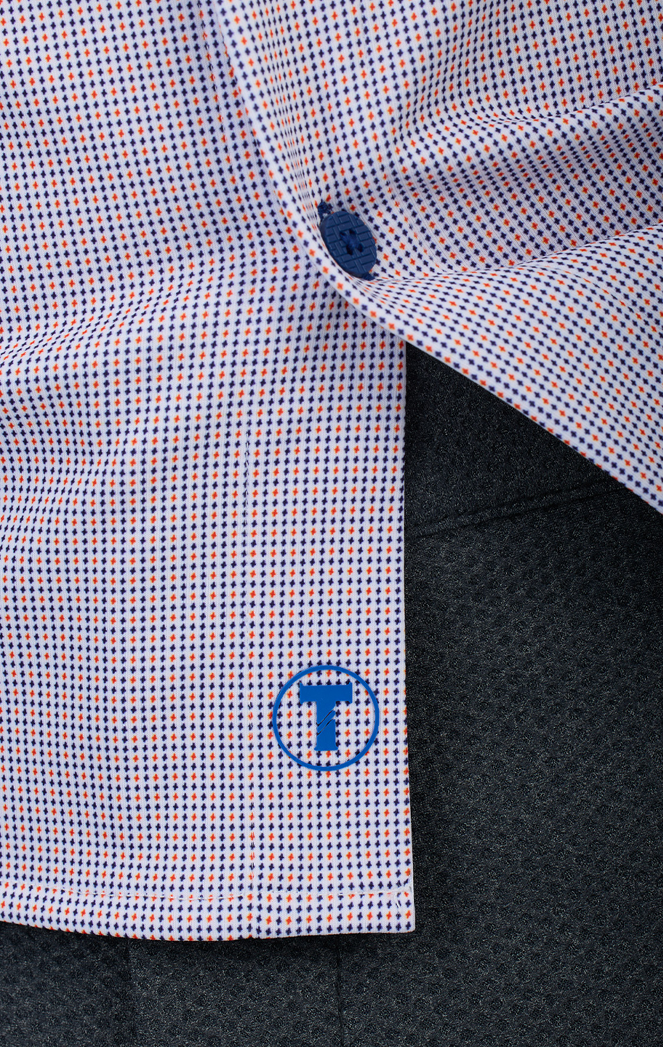 Long Sleeve Button Down Polo Dot // Orange Blue