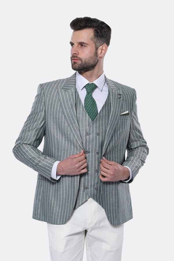 Striped Green Men Suit - Wessi