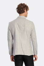 Wide Lapel Striped Double Breasted Grey Men Blazer - Wessi