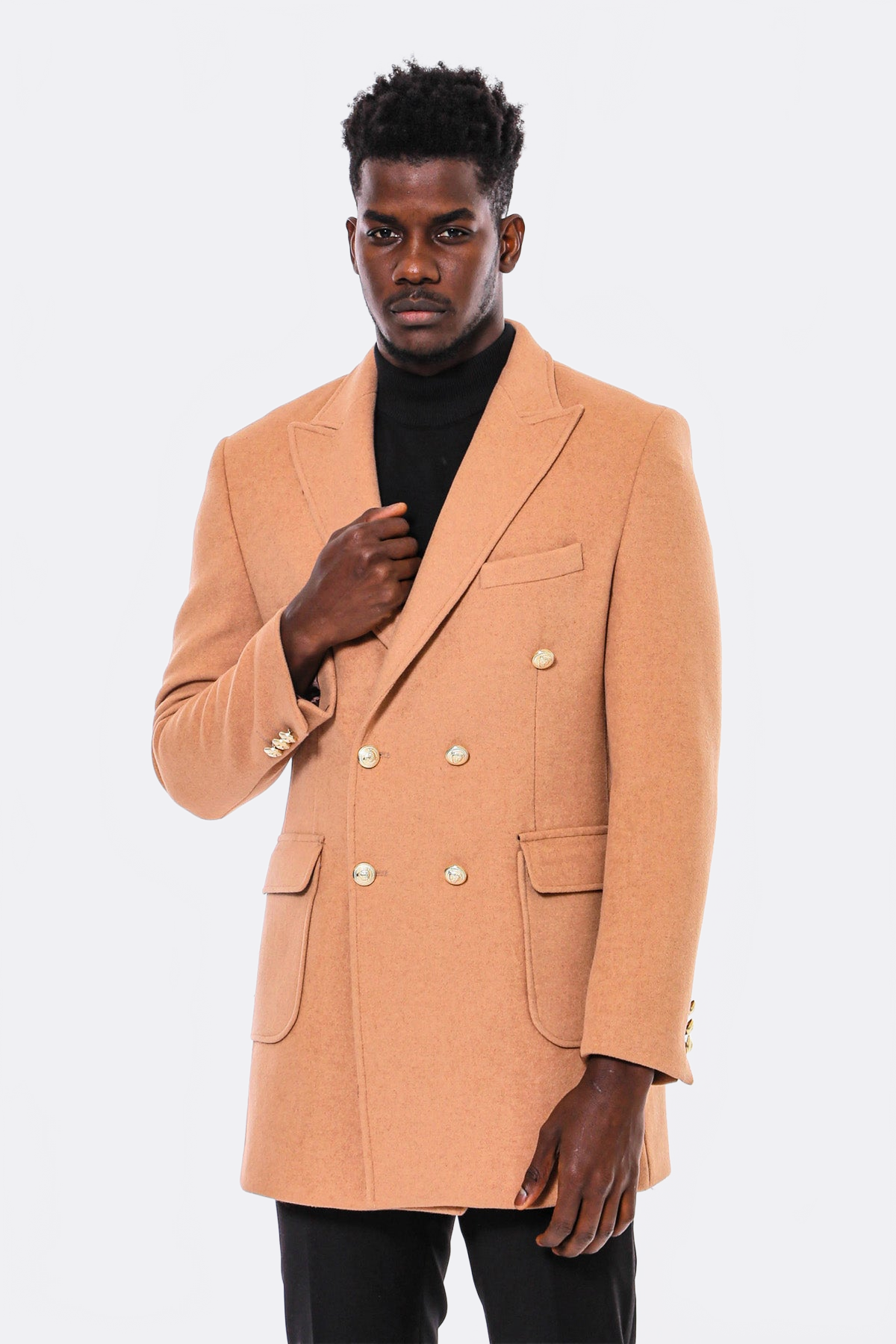 Cream Metal Buttoned Double Breasted Long Coat - Wessi
