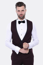 Detachable Velvet Lapel Burgundy Tuxedo - Wessi