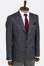 Checked Navy Blue Men Blazer - Wessi