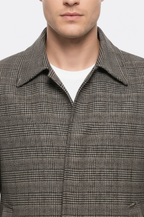 Brown Checked Hidden Button Coat - Wessi