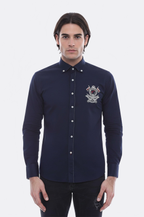 Emblemed Long Sleeve Navy Blue Shirt - Wessi