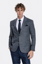 Checked Navy Blue Men Blazer - Wessi