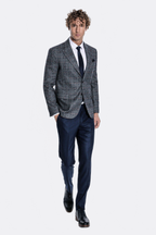 Checked Navy Blue Men Blazer - Wessi