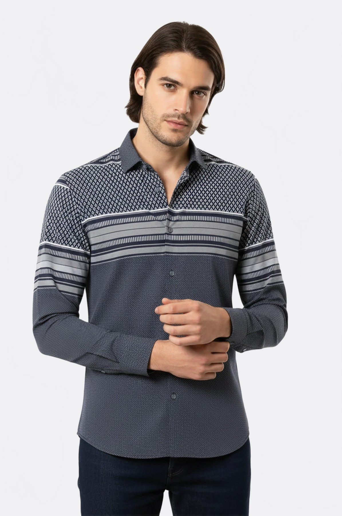 Patterned Navy Blue Men Shirt - Wessi