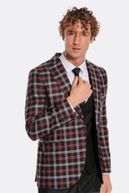 Burgundy Checked Blazer Slim Fit Black Men Suit - Wessi