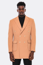 Cream Metal Buttoned Double Breasted Long Coat - Wessi