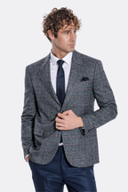 Checked Navy Blue Men Blazer - Wessi