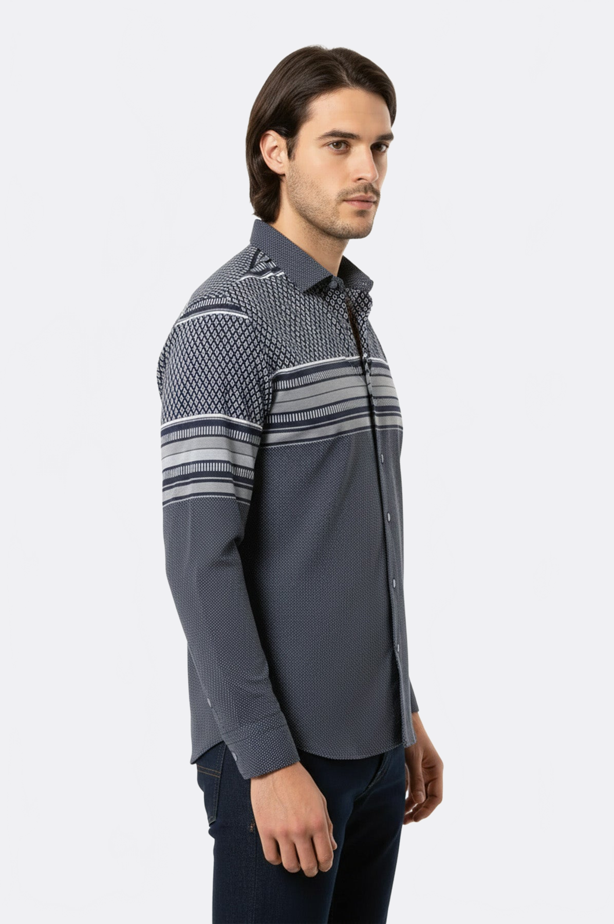 Patterned Navy Blue Men Shirt - Wessi