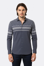 Patterned Navy Blue Men Shirt - Wessi