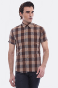 Checked Short Sleeve Brown Men Shirt - Wessi