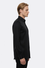 Cotton Satin Slim Fit Black Men Shirt - Wessi
