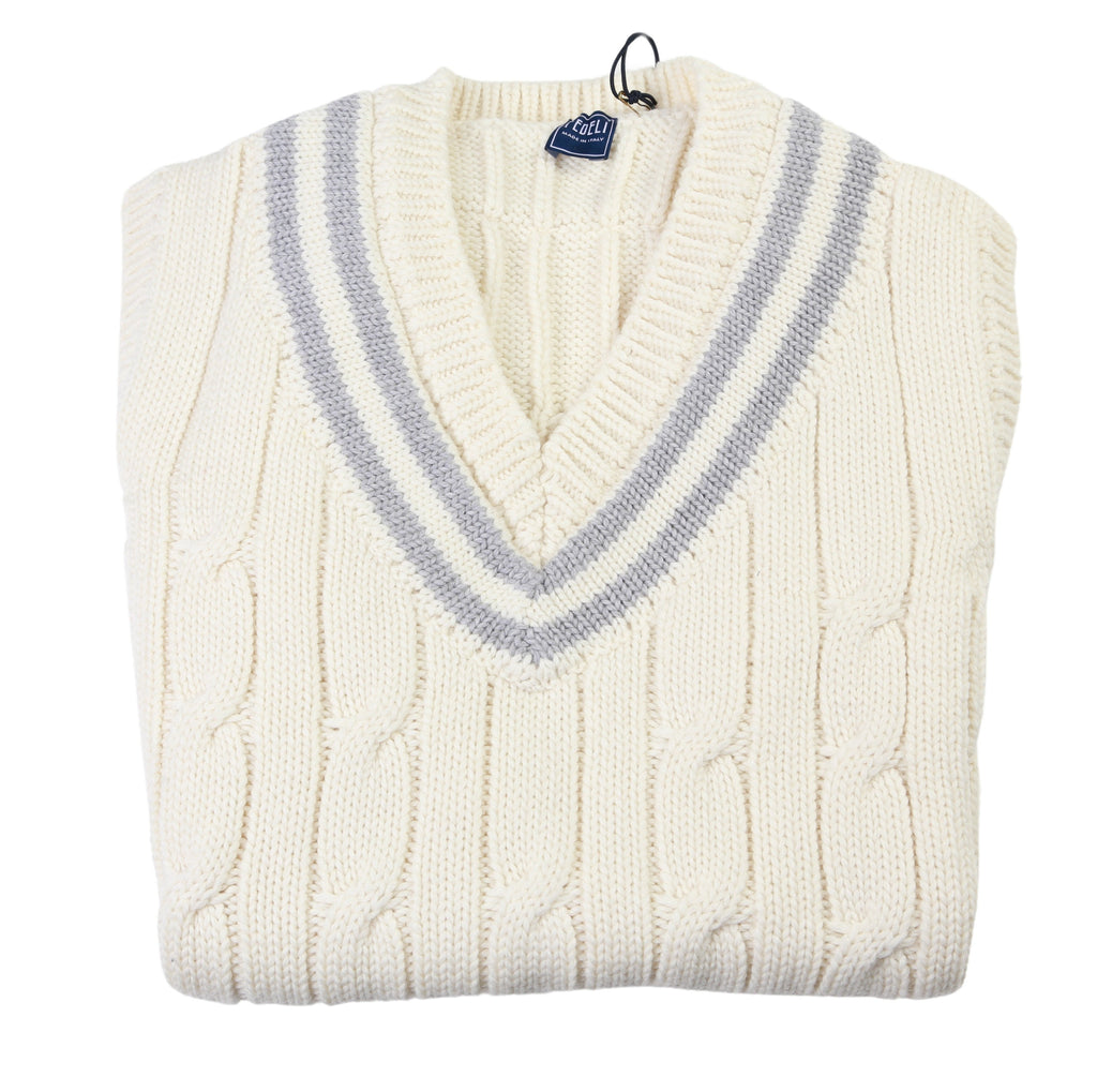 Fedeli Merino Wool V-Neck Varsity Sweater Vest