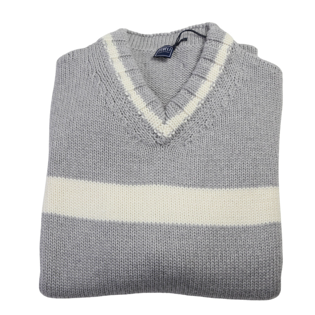 Fedeli Virgin Wool V-Neck Knit Sweater