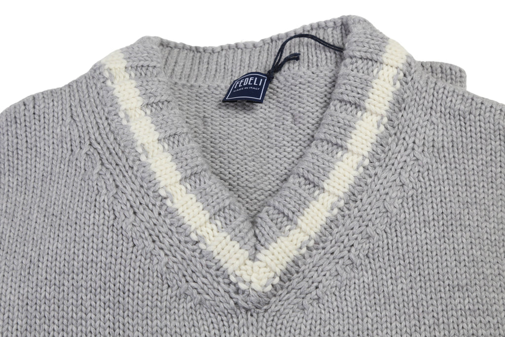 Fedeli Virgin Wool V-Neck Knit Sweater