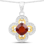 1.63 Carat Genuine Hessonite and White Diamond 18K Yellow Gold with .925 Sterling Silver Pendant