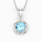 2.32 Carat Genuine Swiss Blue Topaz and White Diamond 14K Yellow Gold with .925 Sterling Silver Pendant