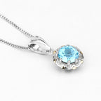 2.32 Carat Genuine Swiss Blue Topaz & White Diamond 14K Yellow Gold with .925 Silver Pendant