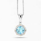 2.32 Carat Genuine Swiss Blue Topaz and White Diamond 14K Yellow Gold with .925 Sterling Silver Pendant