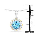 2.32 Carat Genuine Swiss Blue Topaz and White Diamond 14K Yellow Gold with .925 Sterling Silver Pendant
