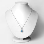 2.32 Carat Genuine Swiss Blue Topaz and White Diamond 14K Yellow Gold with .925 Sterling Silver Pendant