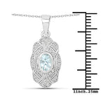 0.48 Carat Genuine Aquamarine and White Topaz .925 Sterling Silver Pendant