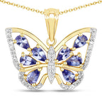 1.75 Carat Genuine Tanzanite and White Zircon .925 Sterling Silver Pendant