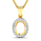 0.22 Carat Genuine White Diamond 14K Yellow Gold Semi Mount Pendant - holds 9x7mm Oval Gemstone