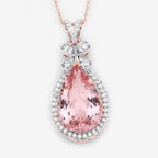 8.14 Carat Genuine Morganite and White Diamond 14K Rose Gold Pendant