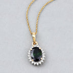 1.39 Carat Genuine Green Tourmaline and White Diamond 14K Yellow Gold Pendant