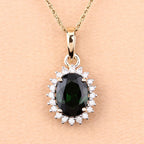 1.39 Carat Genuine Green Tourmaline and White Diamond 14K Yellow Gold Pendant