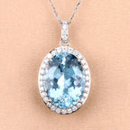 9.59 Carat Genuine Aquamarine and White Diamond 14K White Gold Pendant