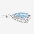11.90 Carat Genuine Aquamarine and White Diamond 14K White Gold Pendant