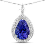 2.20 Carat Genuine Tanzanite and White Diamond 14K White Gold Pendant
