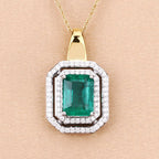 IGI Certified 2.37 Carat Genuine Zambian Emerald and White Diamond 14K Yellow & White Gold Pendant