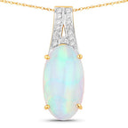 7.57 Carat Genuine Ethiopian Opal and White Diamond 14K Yellow Gold Pendant