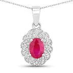 0.95 Carat Genuine Ruby and White Diamond 10K White Gold Pendant